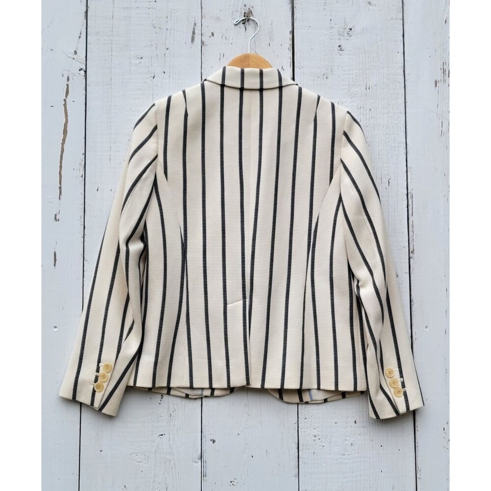 Talbots Women's Ivory Black Striped One Button Collared Blazer Sz 4 Petite - Picture 2 of 4